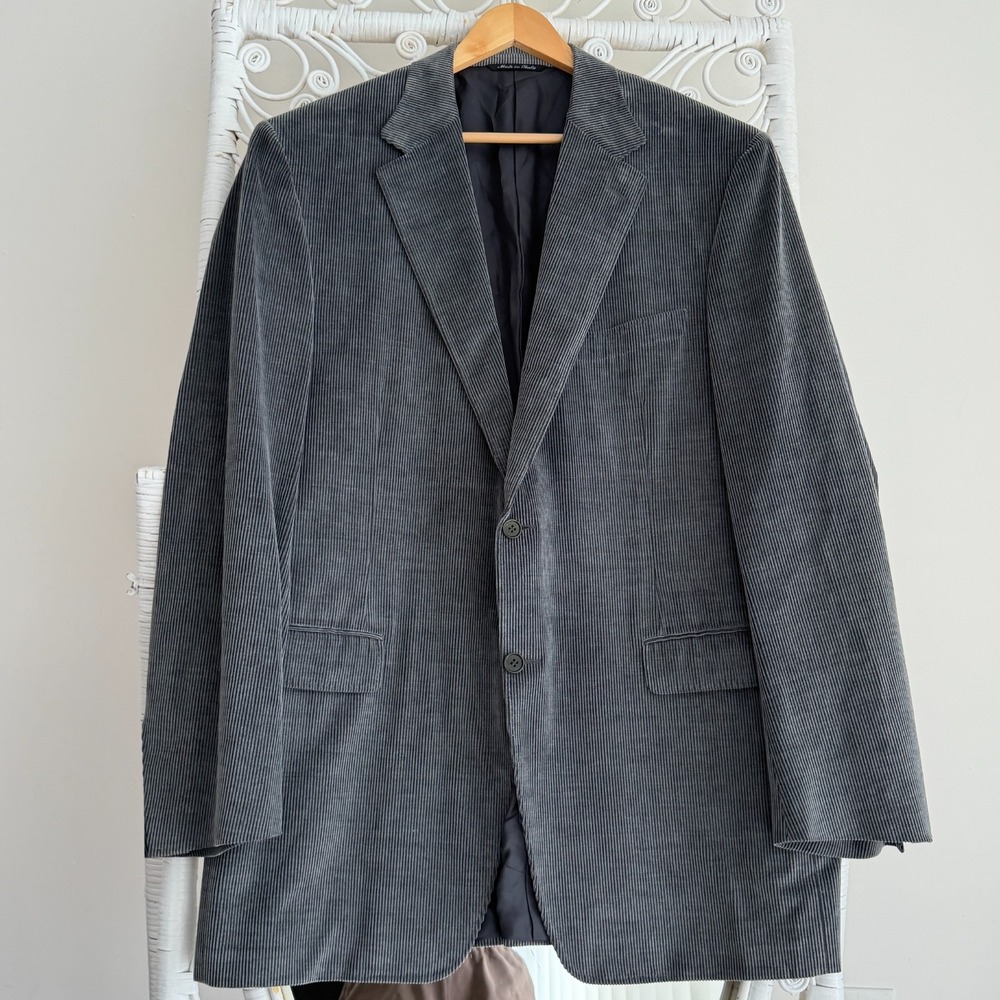Canali Corduroy Blazer Mens 46 US Gray Wide Wale Two Button Italy Sport Coat